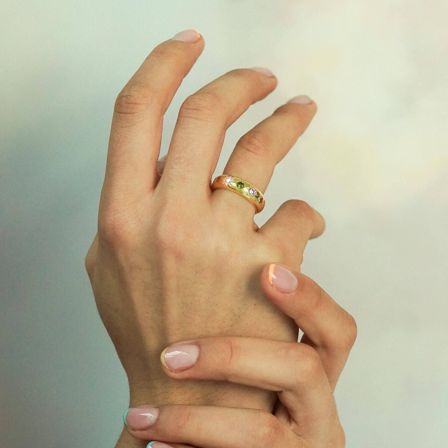 PASTEL STONE CHUNKY BAND RING